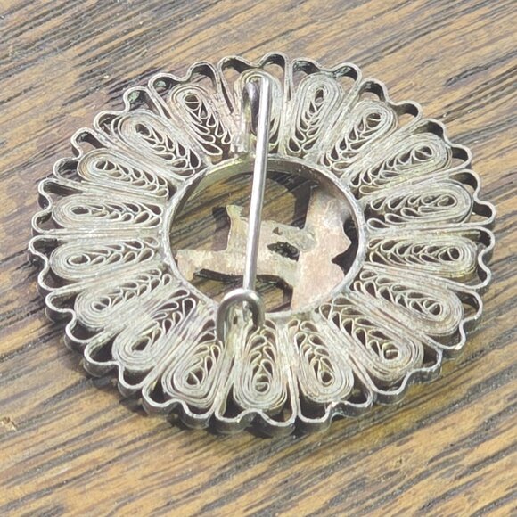 Vintage Alpaca / Llama 985 silver filligree brooch - Picture 5 of 9